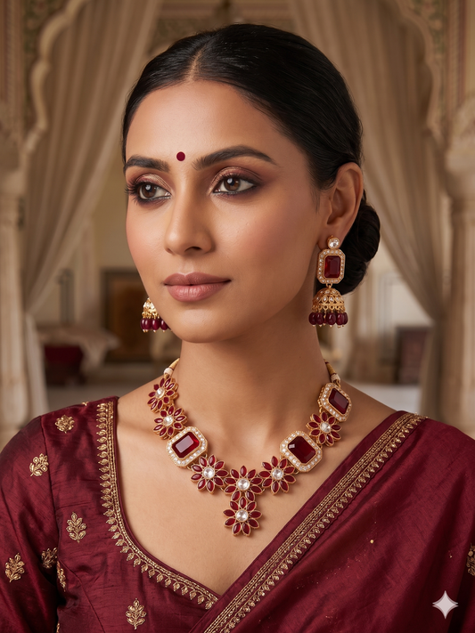 Ruby Royale Floral Necklace Set
