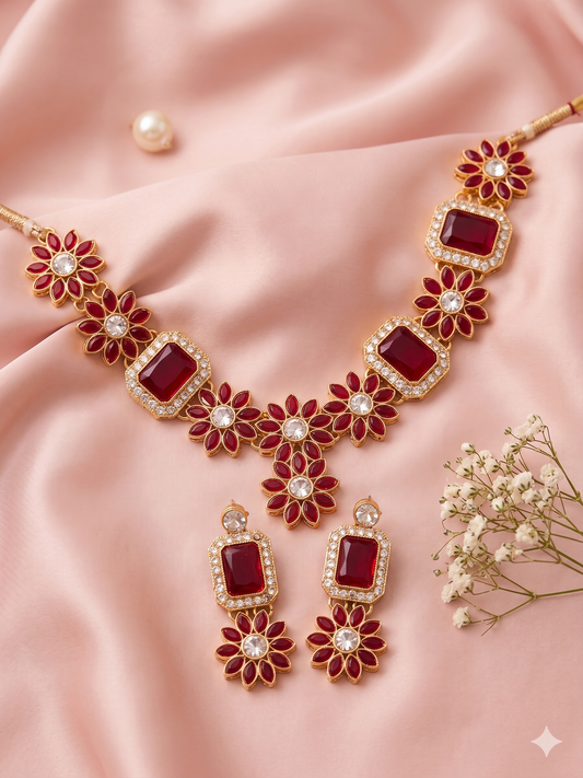Ruby Royale Floral Necklace Set