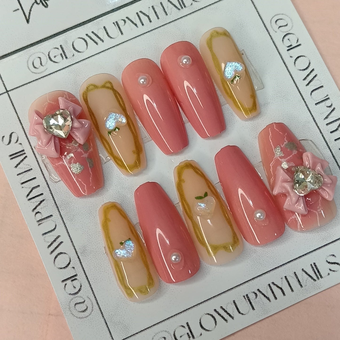 🎀 Bow Pink Fake Nails | Presson Nails | Artifical Nails – The Perfect Blend of Cute & Classy! 🎀